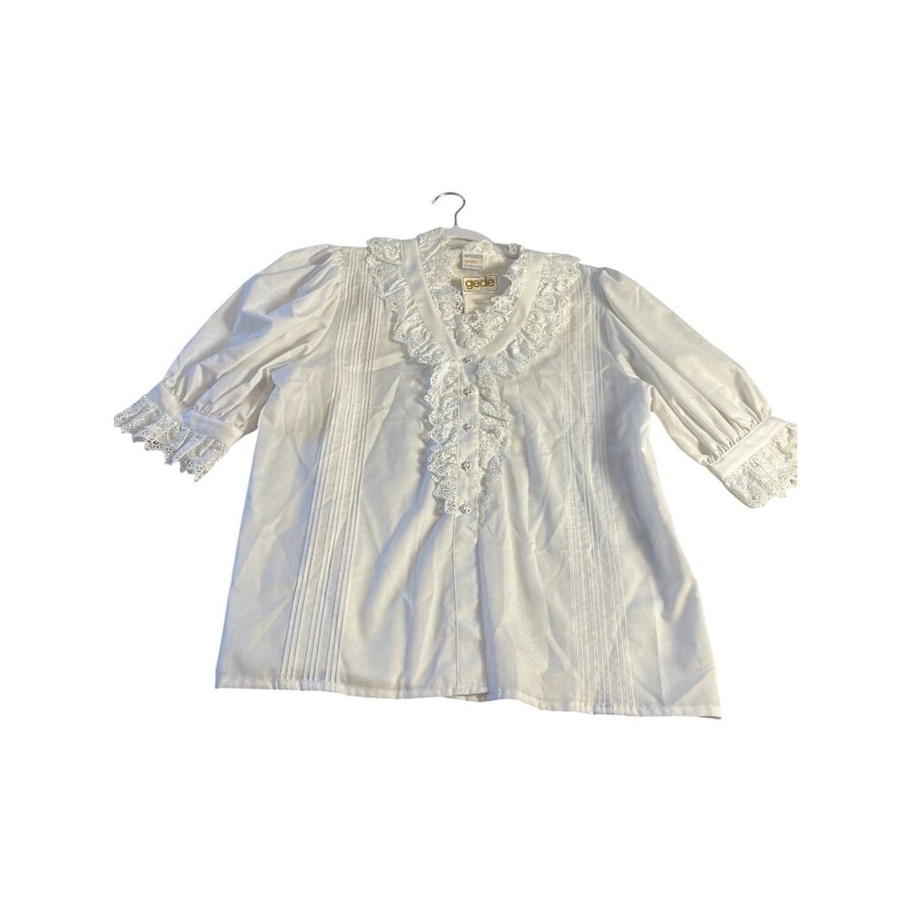 GEDE Vintage Austrian Half-Sleeve Lace Blouse 50/50 Cotton Blend Size 42 US L